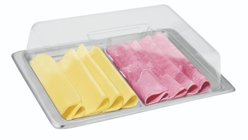 PORTA FRIOS INOX 27 CM-TAMPA EM ACRILICO C/2 DIV.