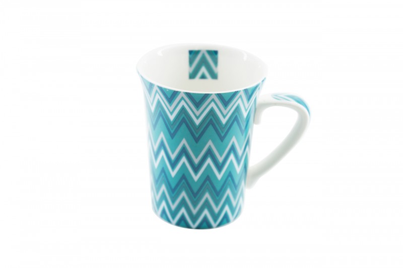 CANECA BONE CHINA MUDDY - BRANCA COM AZUL 330 ML