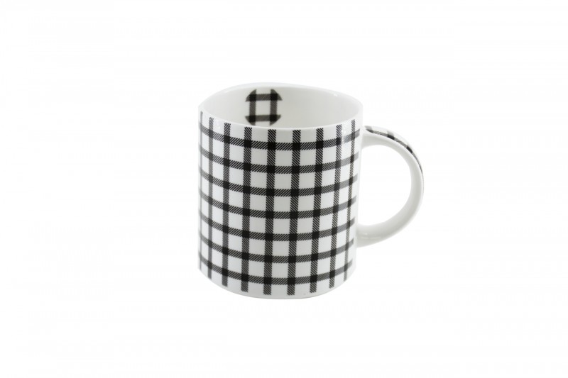CANECA BONE CHINA PIPE - XADREZ BRANCA 280 ML
