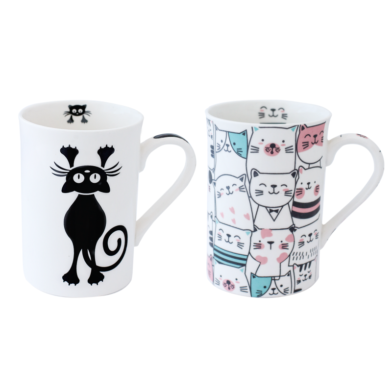 CANECA BONE CHINA ERANE - GATOS (2 MIX) 320 ML
