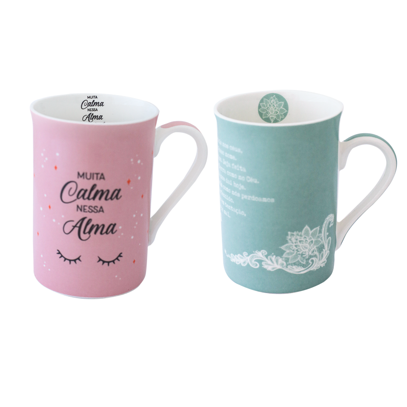 CANECA BONE CHINA ERANE - ORACAO (2 MIX) 320 ML
