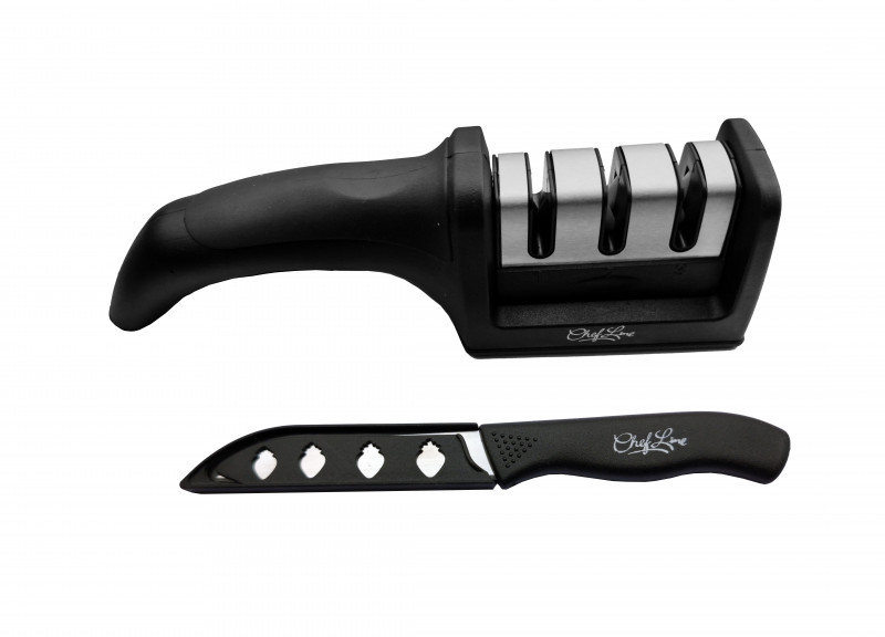 KIT AFIADOR DE FACAS LAMINAS INOX CERAMICA 21 CM